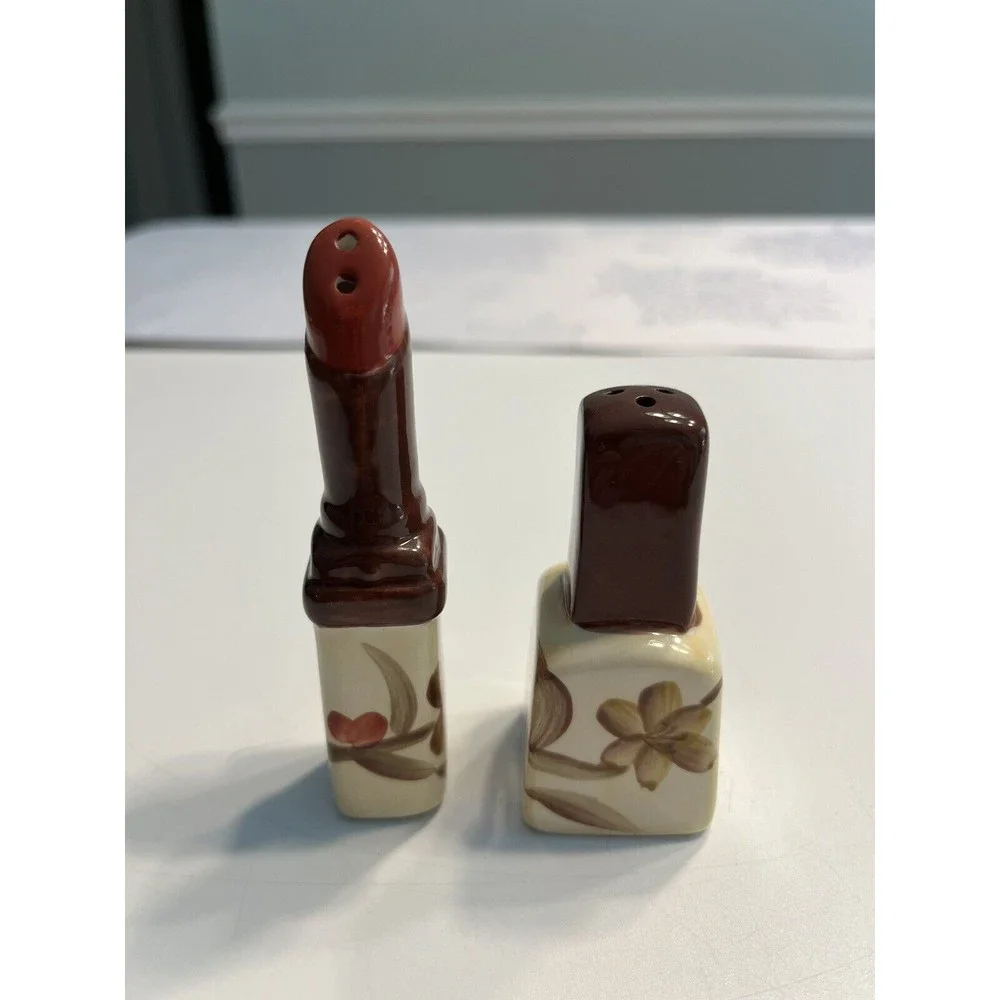 Vintage Vogue Collection Salt & Pepper Shaker Lipstick and Nail Polish